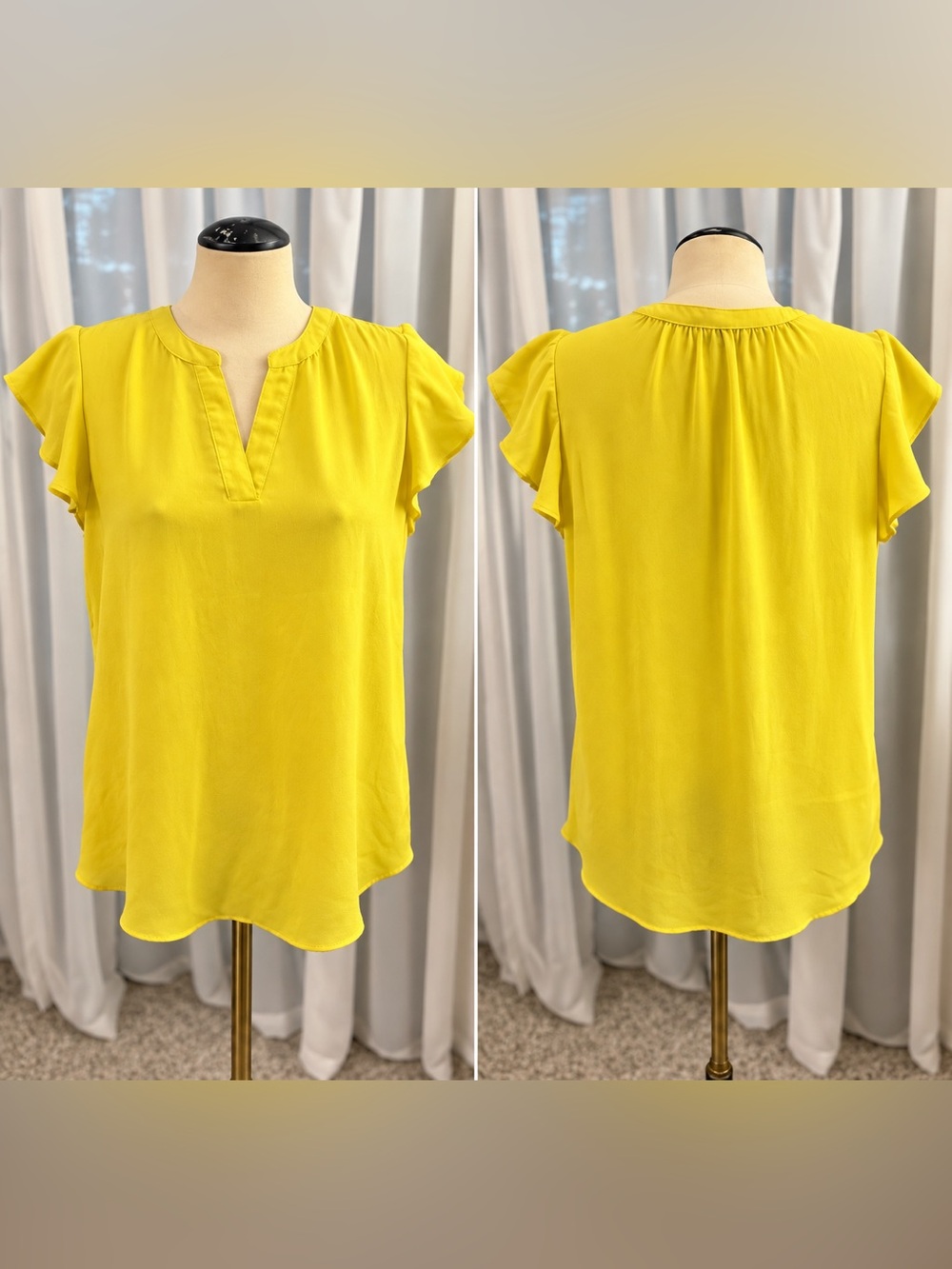 Adrianna Papell Yellow Flutter Sleeve Blouse Top – Size L